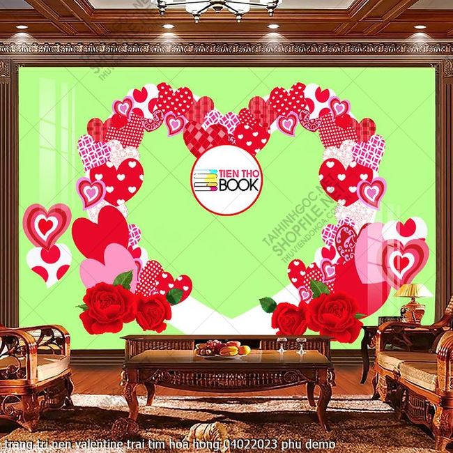 trang tri nen valentine trai tim hoa hong 04022023 phu